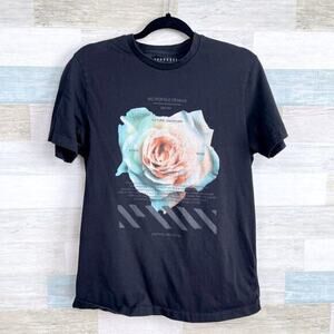 DENIM & FLOWER Graphic Crew Neck Tee Black Mens Medium